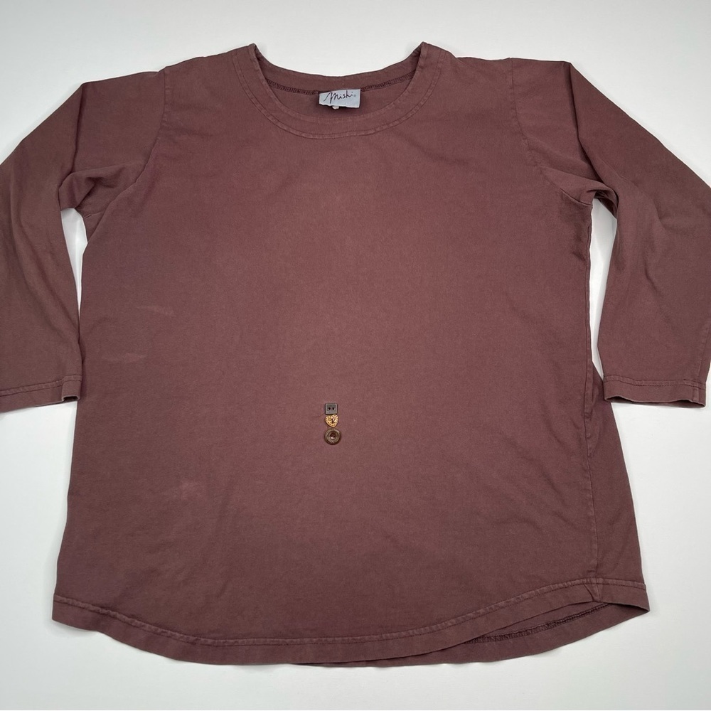 Vintage Mishi Top Lagenlook Tee Brown Boho Bohemian Hippie Minimalist Neurtral